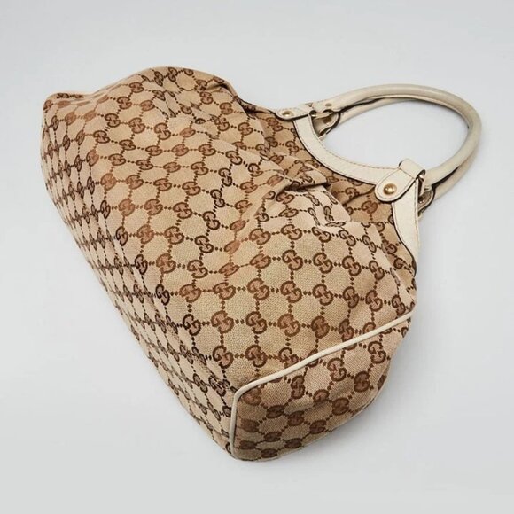 Gucci Beige/White GG Canvas Embossed Leather Medium Sukey Tote Bag - Picture 3 of 13